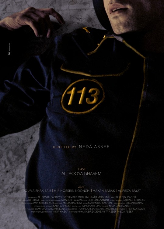 Poster design for 113, featuring a dark portrait and the number 113 traced in yellow